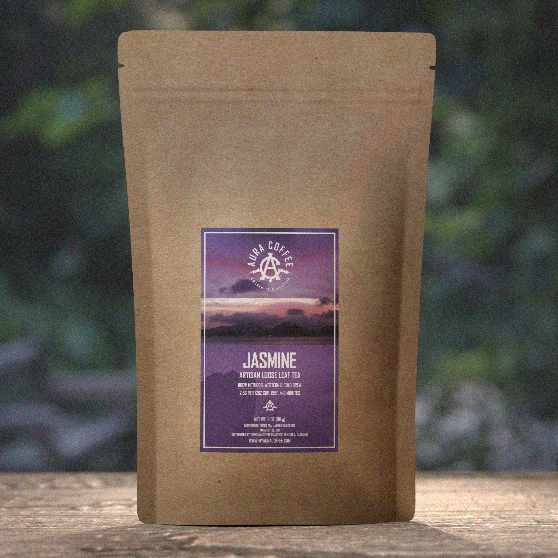 Pouch of Aura Coffee Jasmine Green Tea Blend