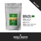 White pouch of Aura Coffee Brazil single-origin coffee with origin and roast details