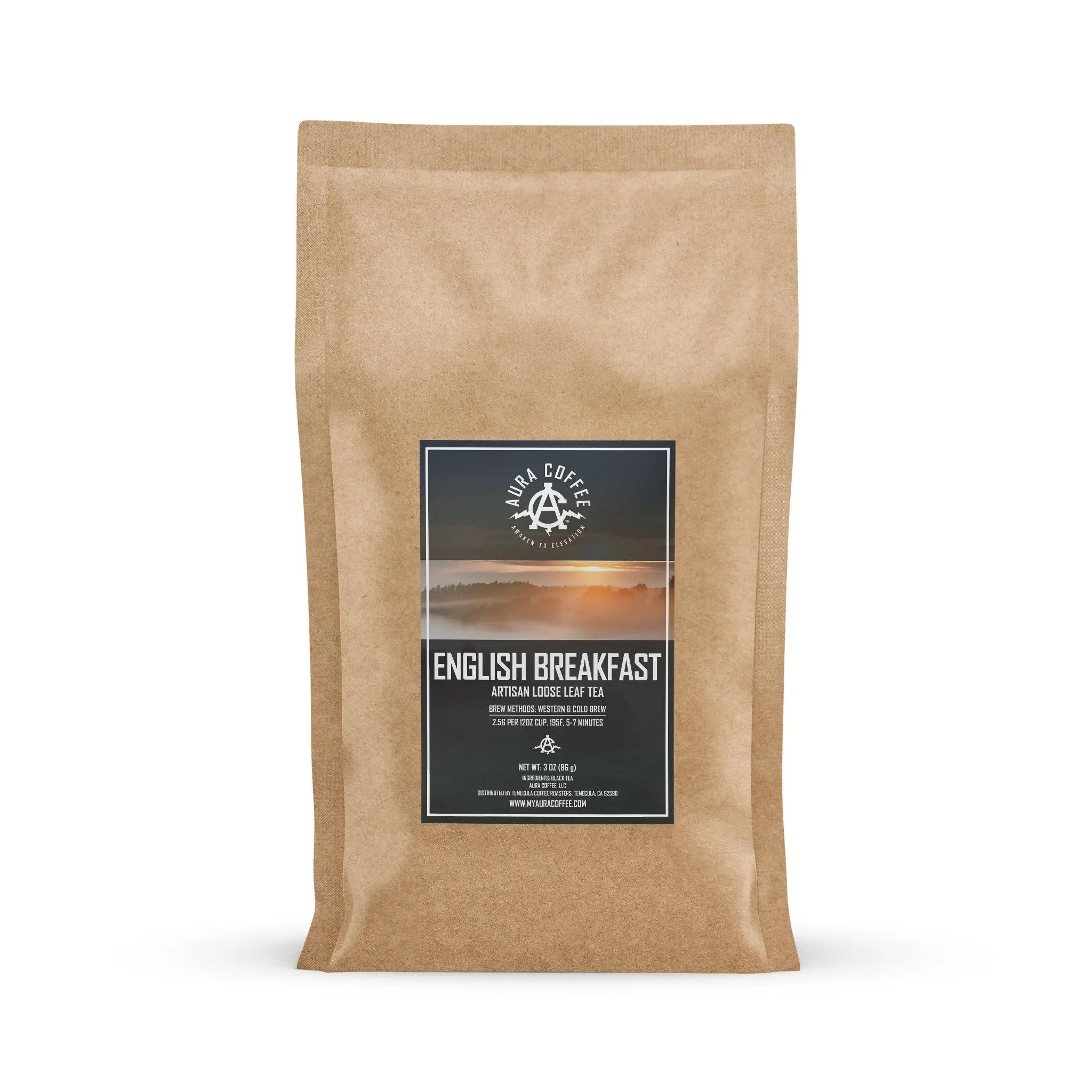 Pouch of Aura Coffee English Breakfast Tea premium artisan loose leaf black tea.