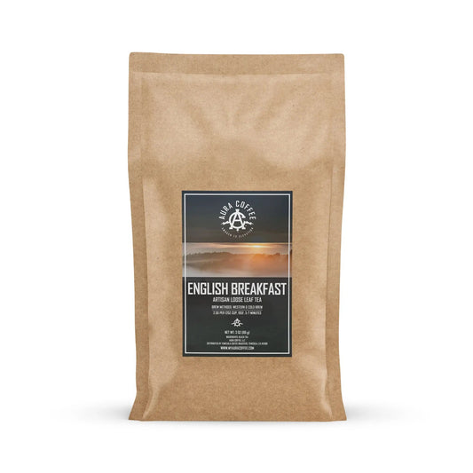 Pouch of Aura Coffee English Breakfast Tea premium artisan loose leaf black tea.